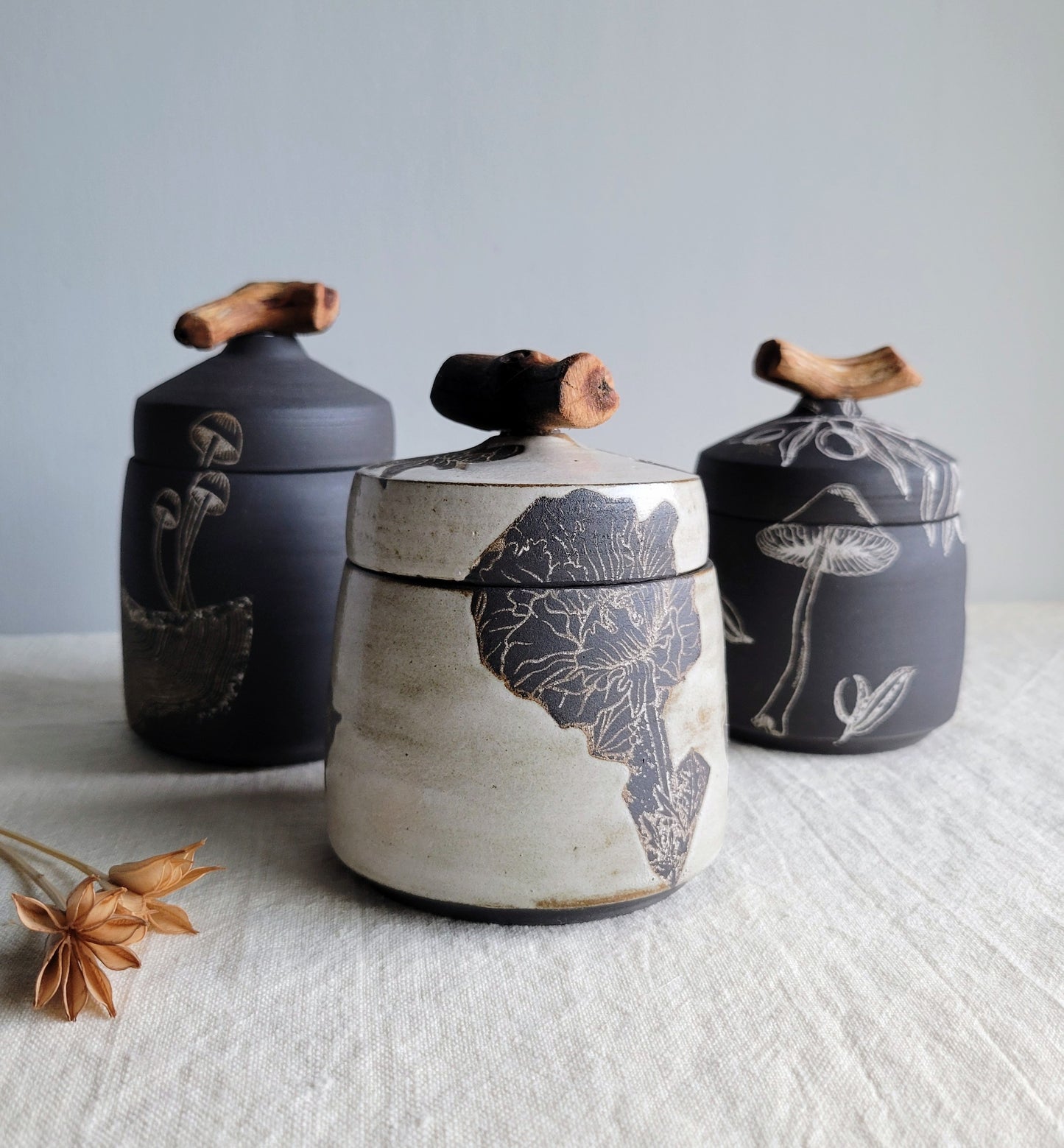 Black Clay Treasure Box Poppies
