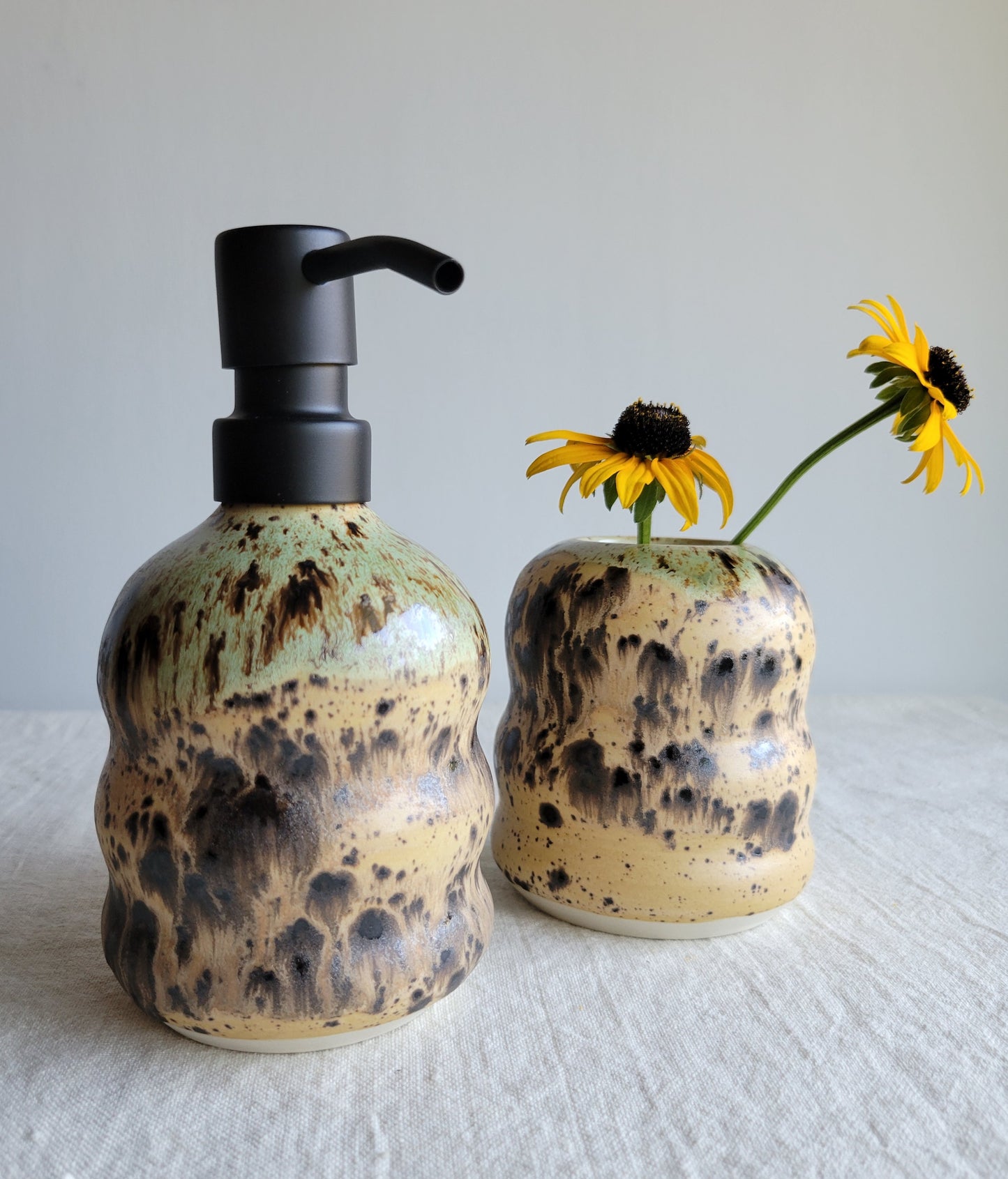 Soap Dispenser and Bud Vase in Sandstone