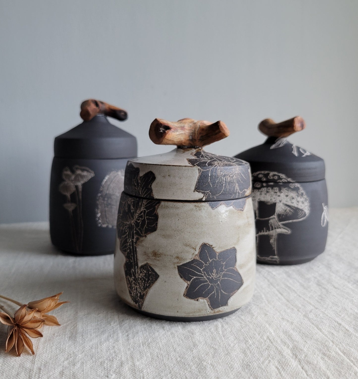 Black Clay Treasure Box Poppies