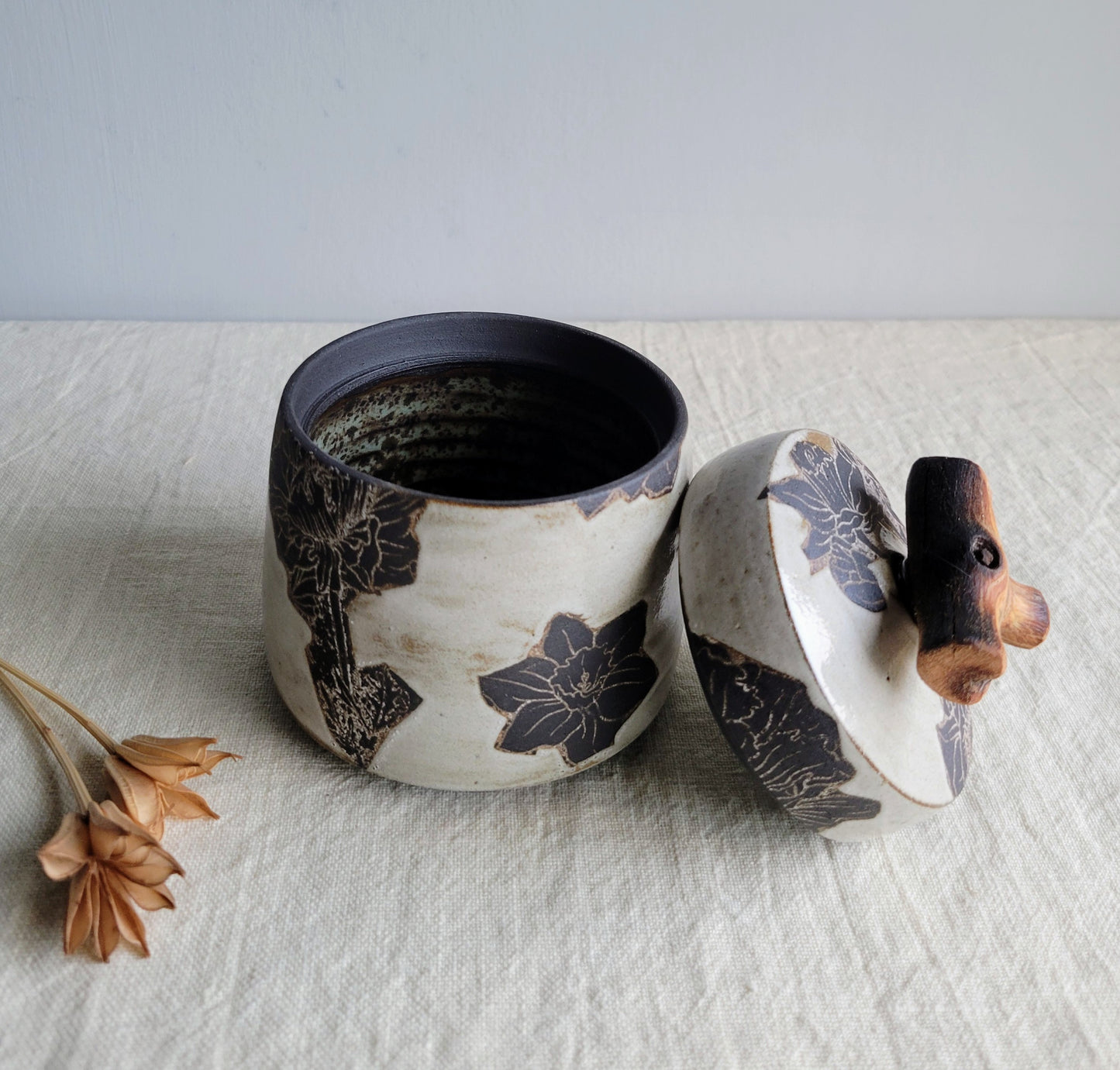 Black Clay Treasure Box Poppies