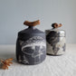Black Clay Treasure Box Olive Branches and Mushrooms