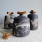 Black Clay Treasure Box Olive Branches and Mushrooms
