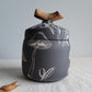 Black Clay Treasure Box Olive Branches and Mushrooms