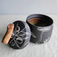 Black Clay Treasure Box Olive Branches and Mushrooms