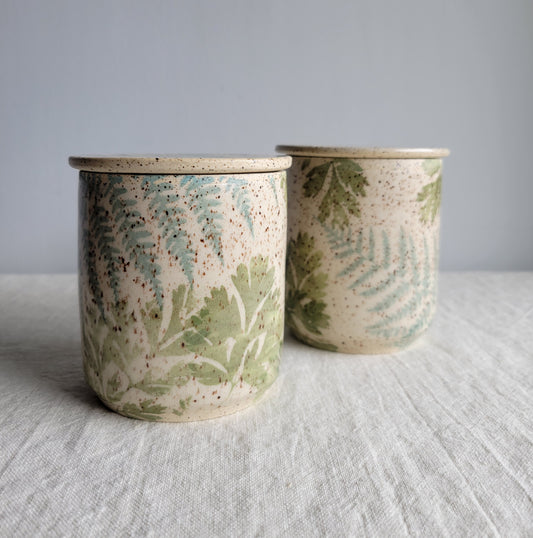 French Butter Crock Speckled Ferns