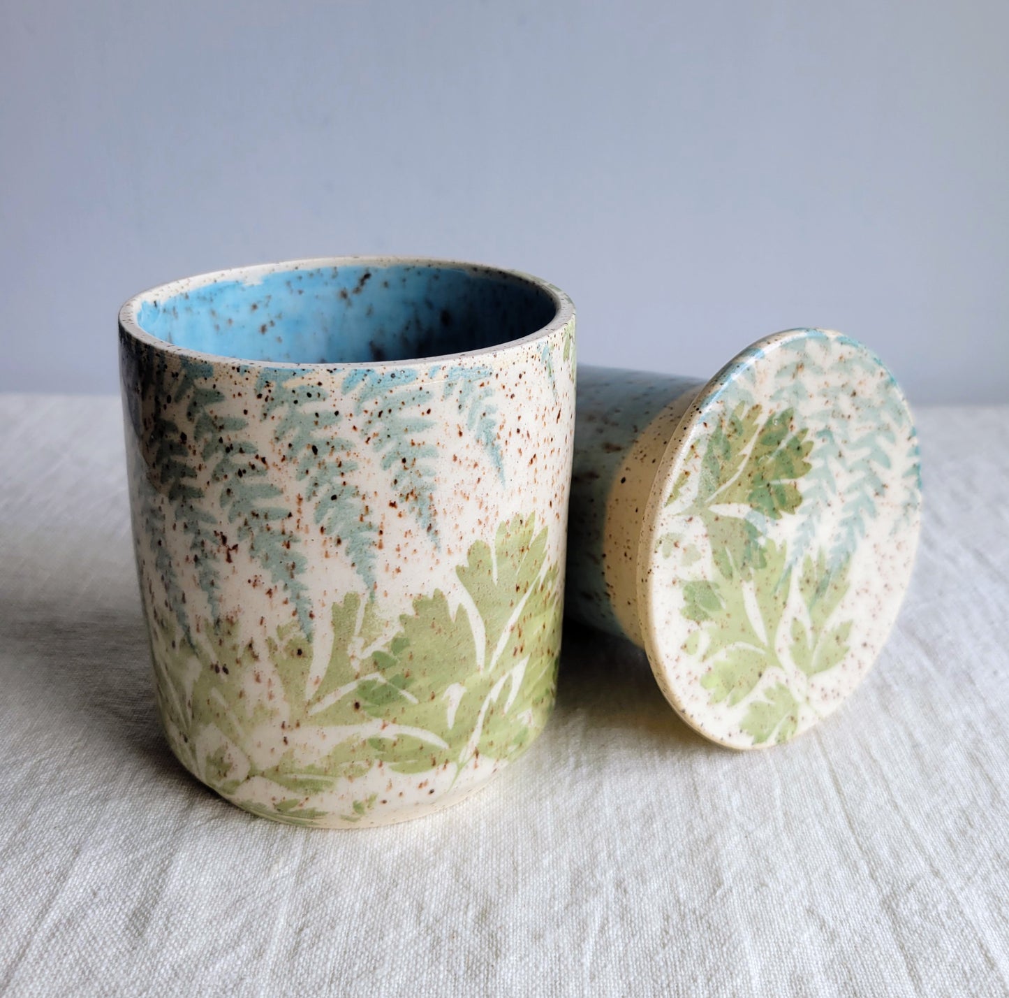 French Butter Crock Speckled Ferns