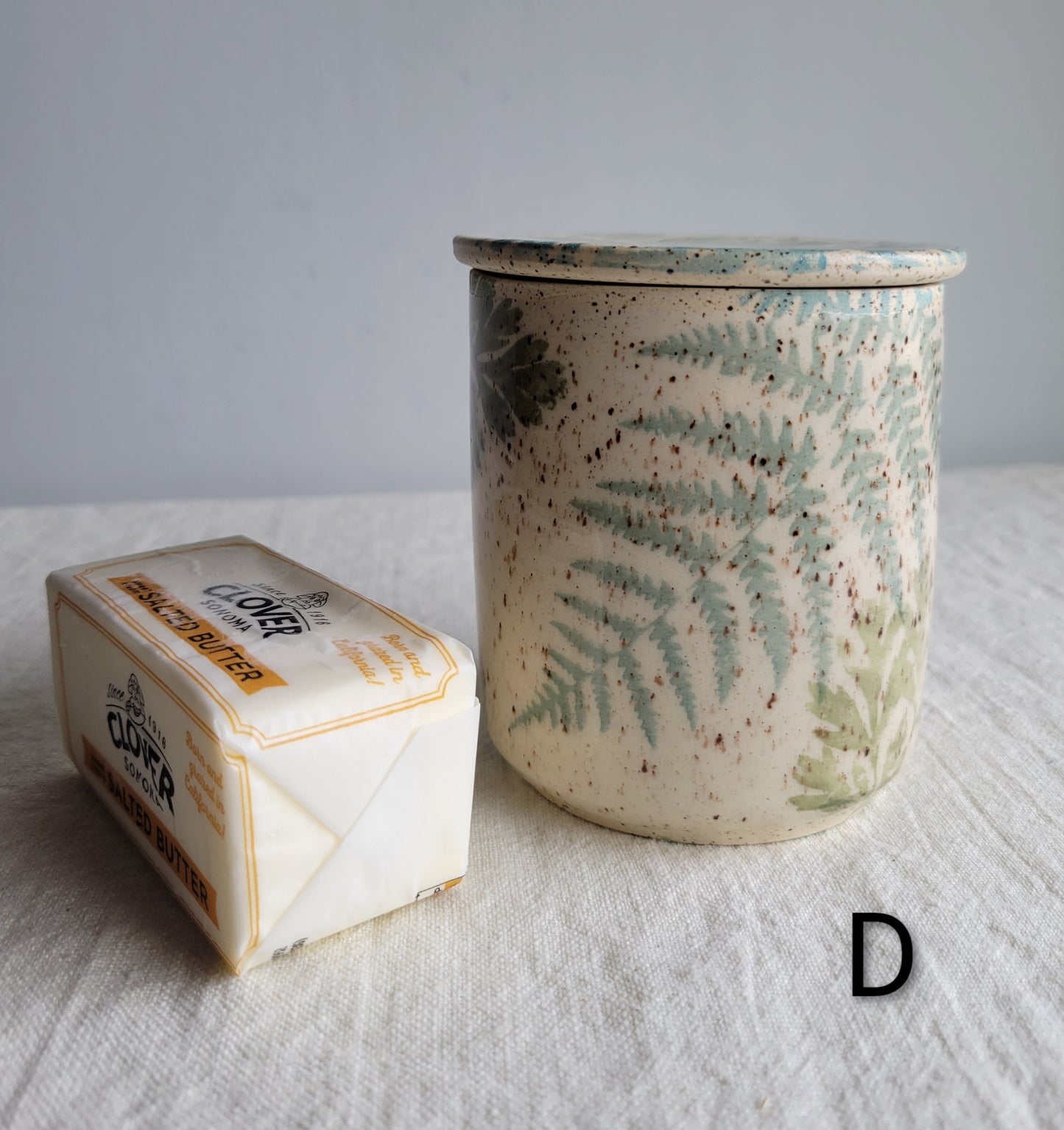 French Butter Crock Speckled Ferns