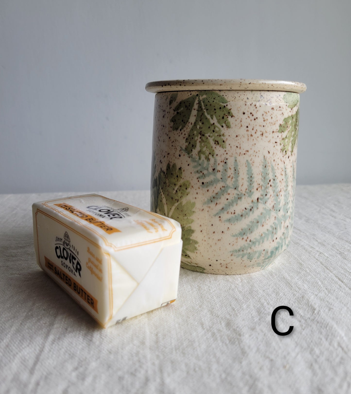 French Butter Crock Speckled Ferns