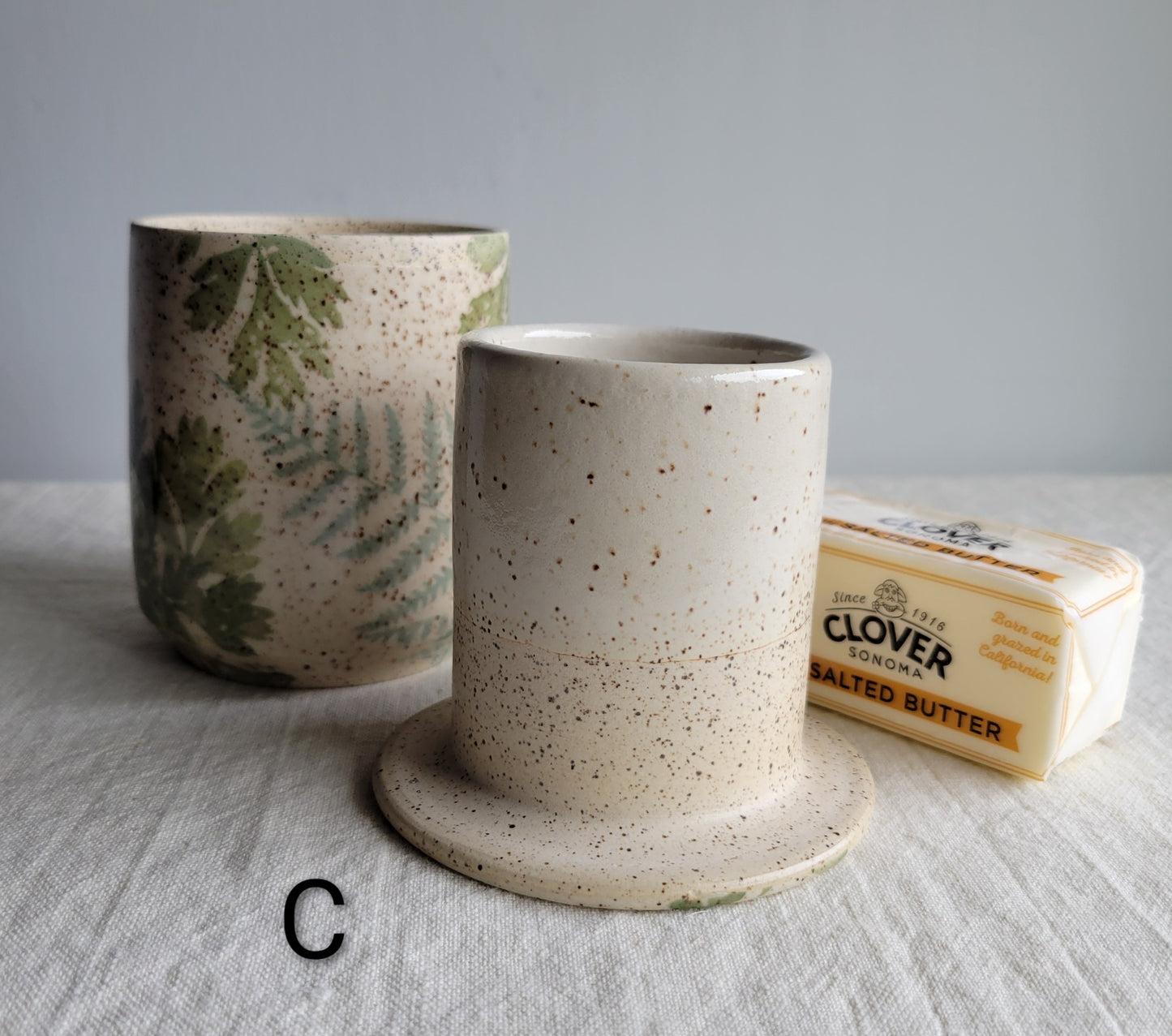 French Butter Crock Speckled Ferns