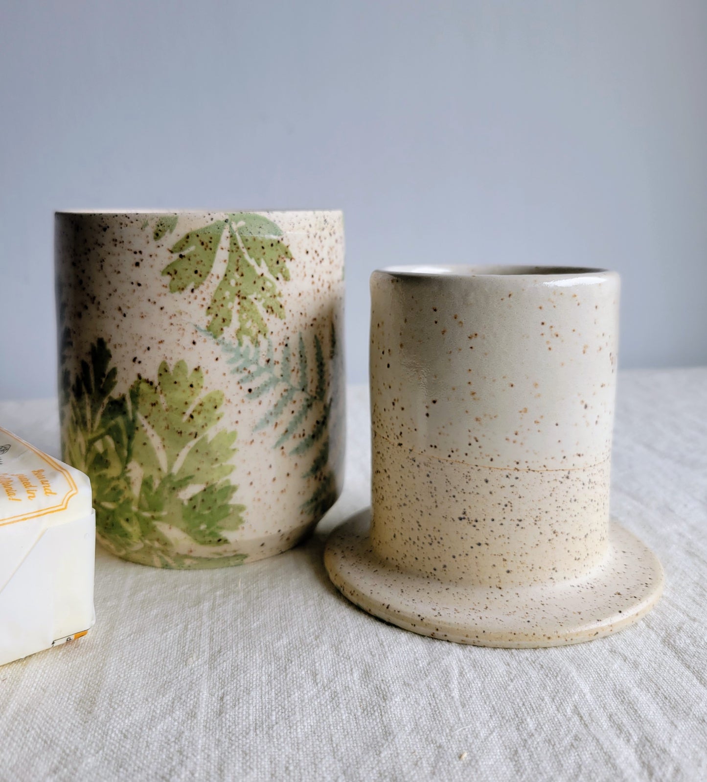 French Butter Crock Speckled Ferns