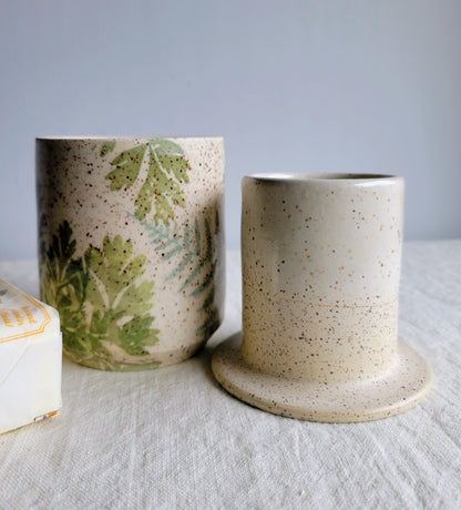 French Butter Crock Speckled Ferns