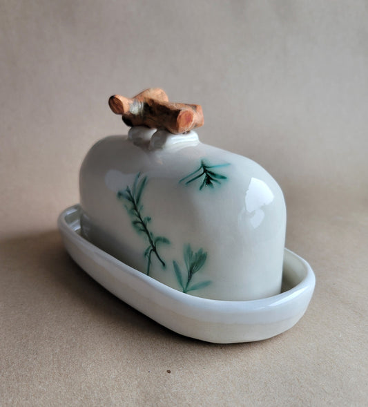 Tahoe Flora Butter Dish Jade Green