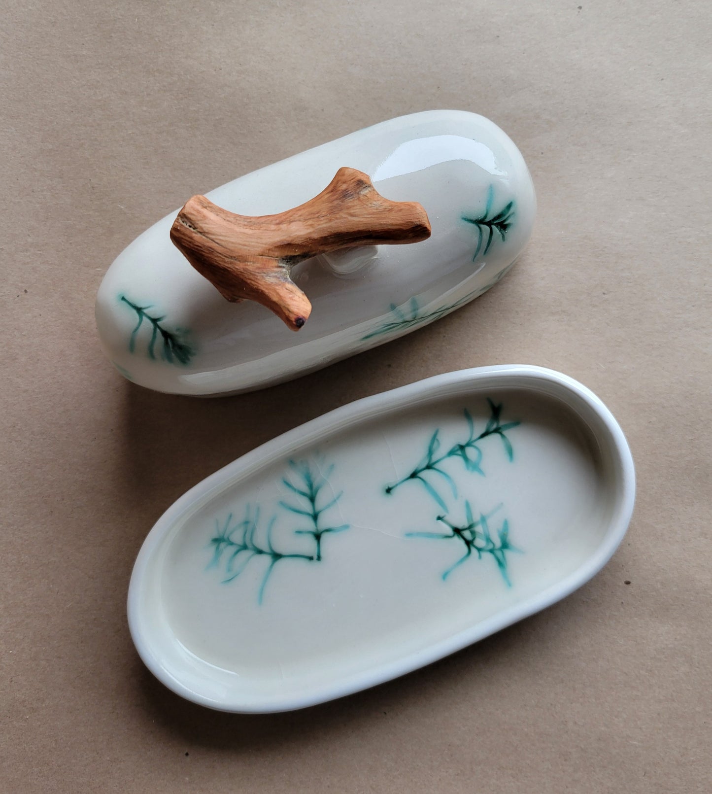 Tahoe Flora Butter Dish Jade Green