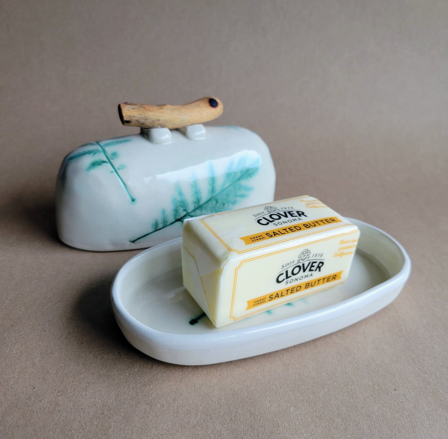 Tahoe Flora Butter Dish Jade Green